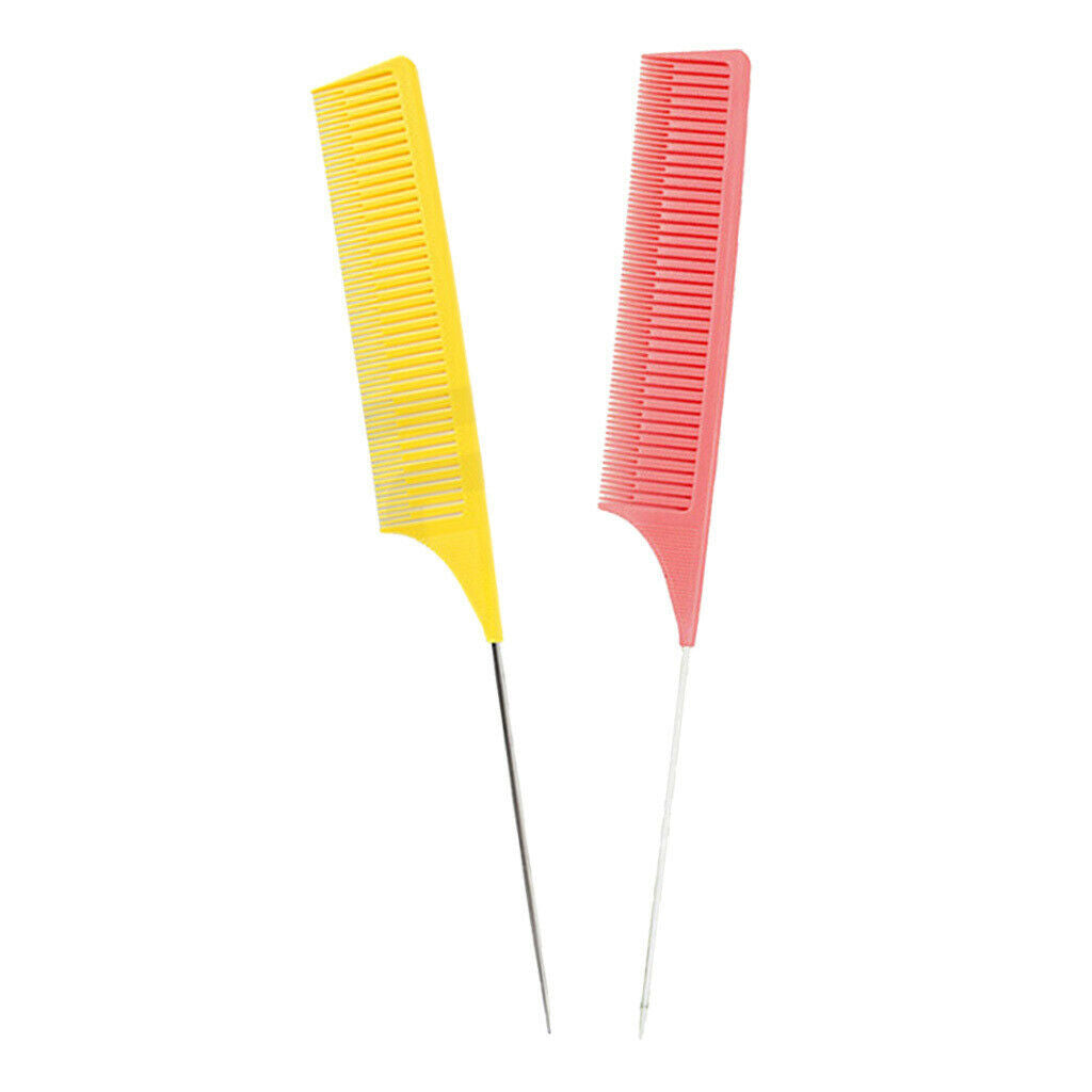 2 Pieces ABS Weave Highlighting Foiling Hair Comb for Hair Combs Pink+Yellow