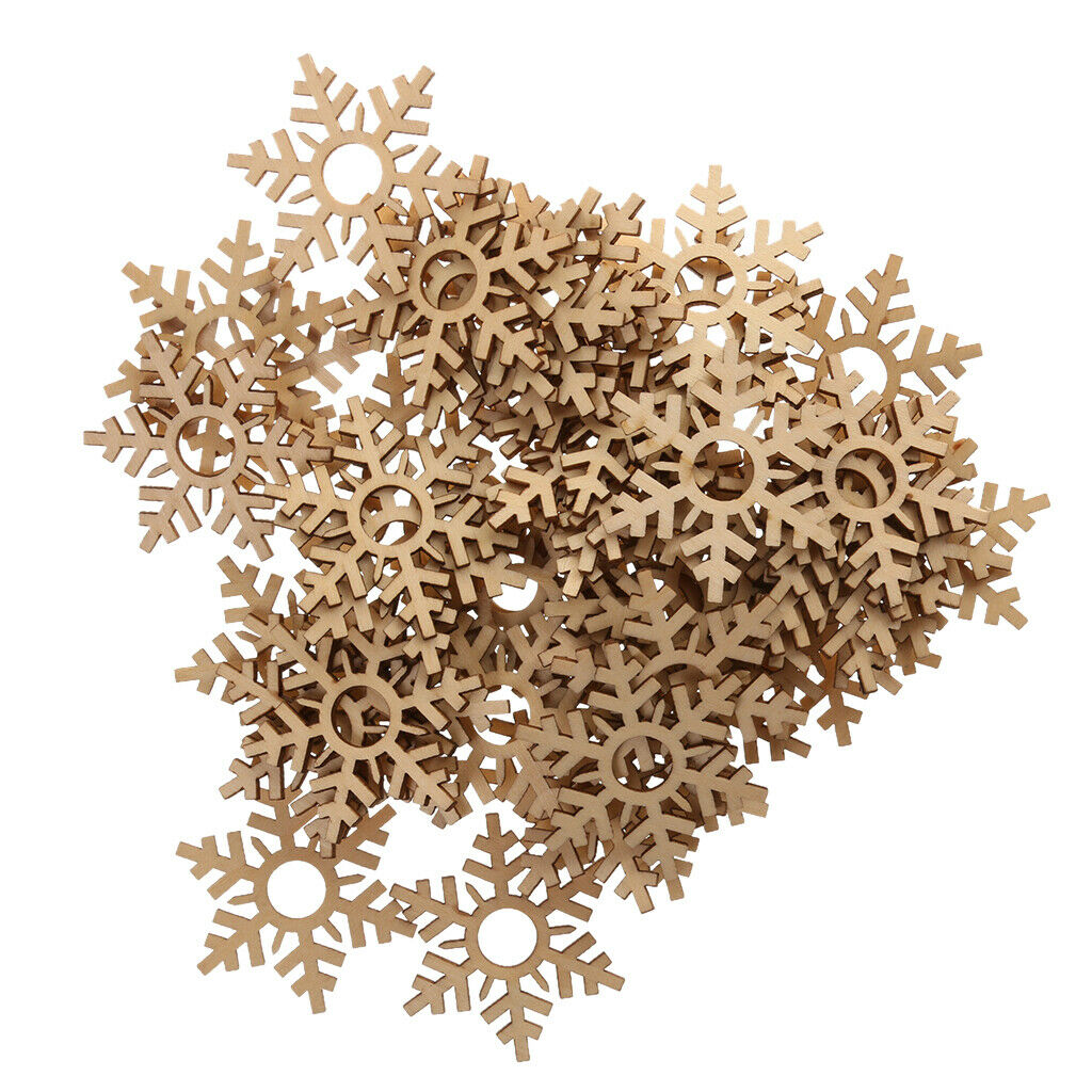 50 Wooden Snowflakes Ornament DIY Christmas Decoration Accessory