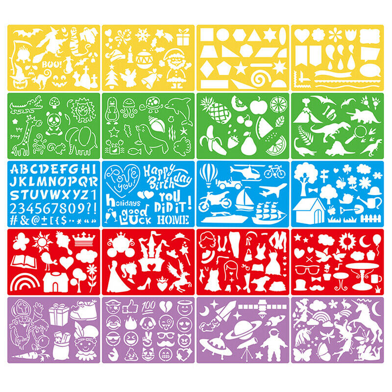 Kids DIY Drawing Stencils Hollow Board Set Kids Plastic Painting Template*20BDD