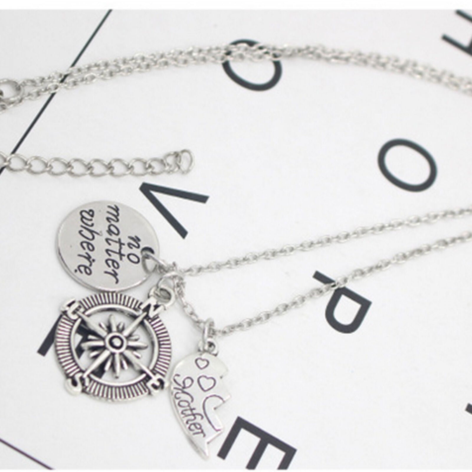 Mother Daughter Best Friends No Matter Where Heart Compass Pendant Necklace Set