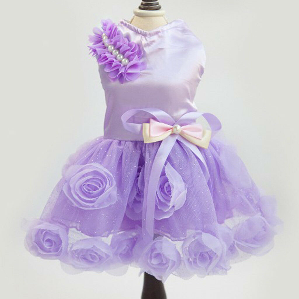Dog Lace Dress Princess Tutu Skirt Flower Sunday Collection Clothes M Purple