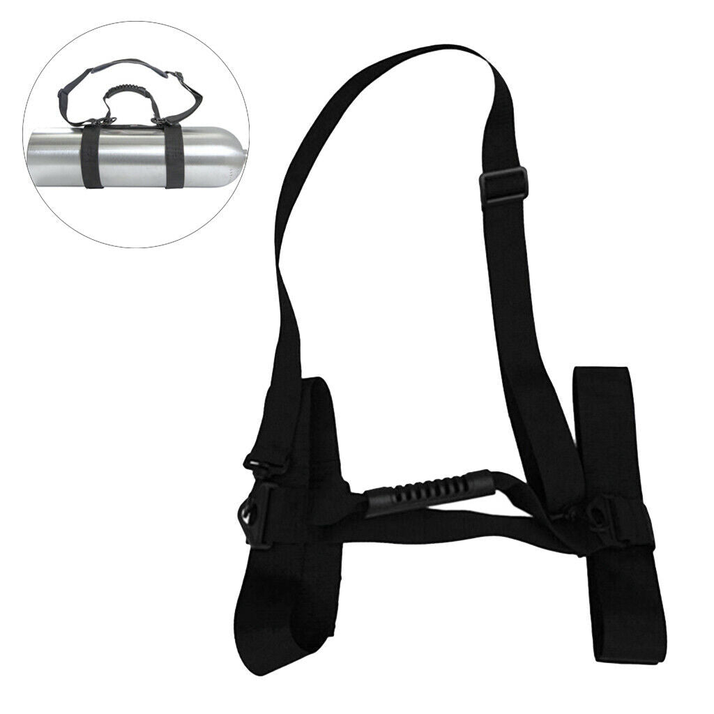 Diving adjustable tank cylinder carrier holder with shoulder strap, black