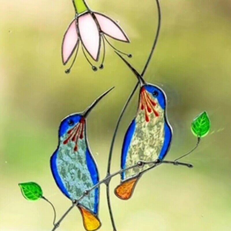 Hanging Home Decoration Stained Glass Window Panel Birds Ornaments Acrylic BY6Z4