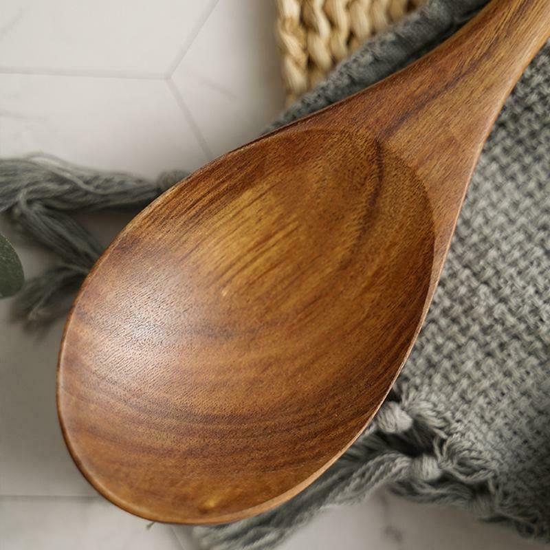 2Pcs Wooden Salad Servers Spoon Fork Set Long Handle Cooking Untensil Cutlery
