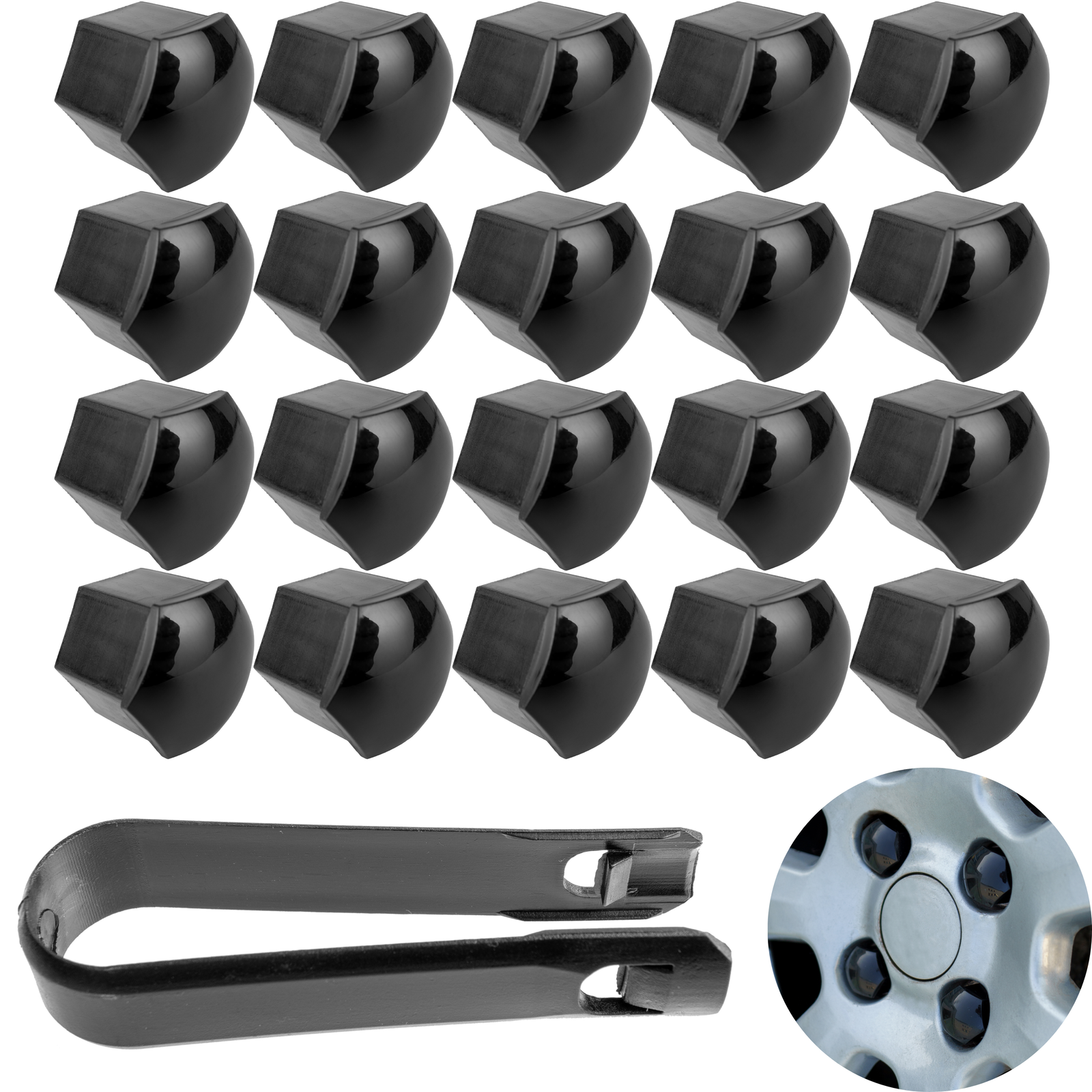 20x 19mm Wheel Lug Nut Bolt Center Cover Black Caps Tools Fit For Universal Car