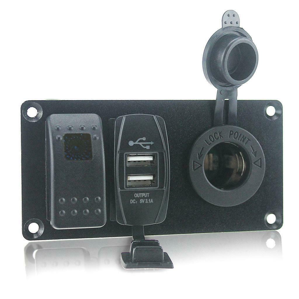 Car Boat Panel Blue Rocker Switch + USB Power Charger + Cigarette lighter