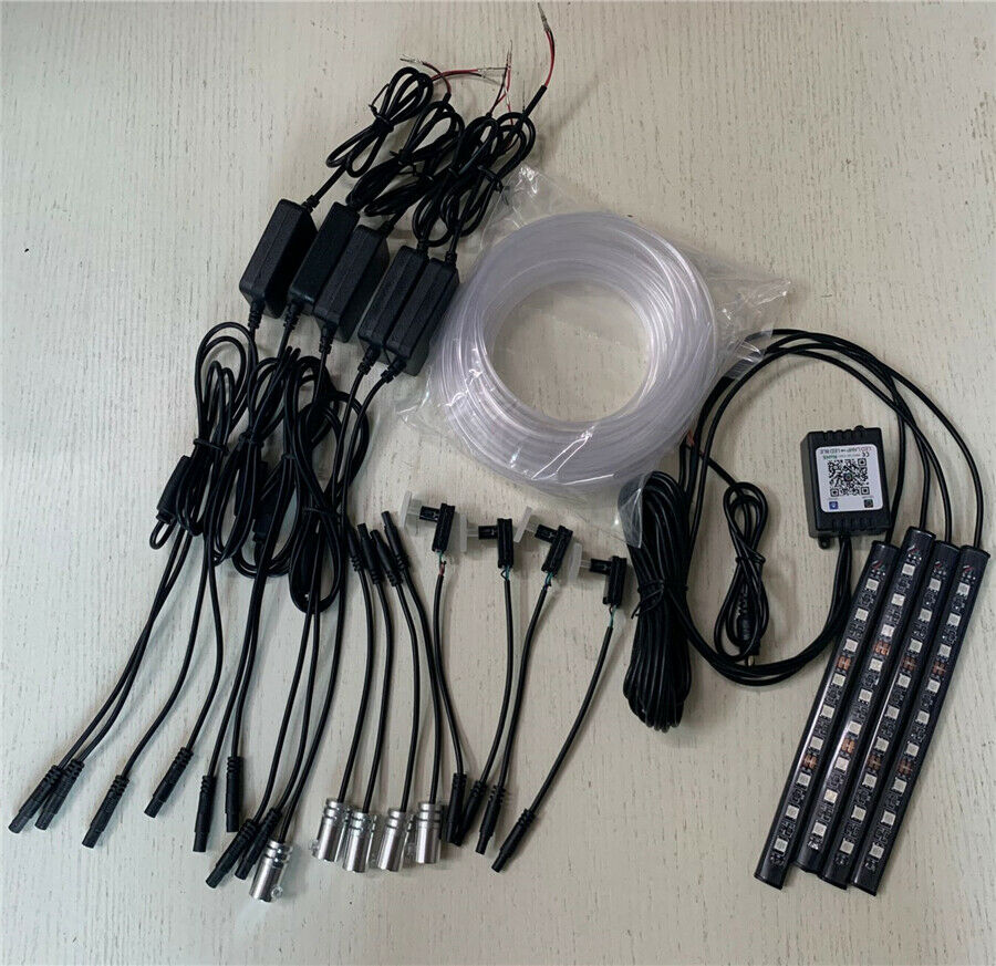13PC Wireless APP Control Optic Fiber LED EL Light Car Interior  Atmosphere Lamp