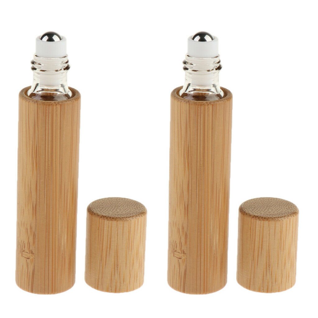 Set of 2 Natural Bamboo Makeup Essential Oil Roller Bottles Travel Container