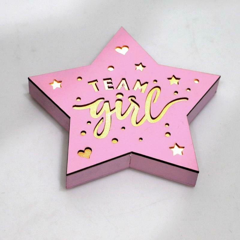 Team Girl Sign Wooden LED Light Star Shape Ornament for Baby Shower Decoration