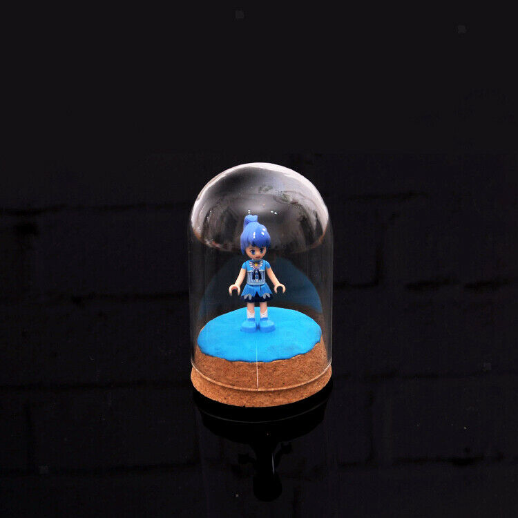 4" Cloche Display Dome Cover Jar Case w/ Wooden Base Hemisphere Bell Holder