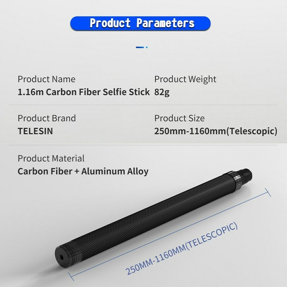 For Telesin Carbon Fiber Selfie Stick Phone Holder Anti-Shake Live Support AF6