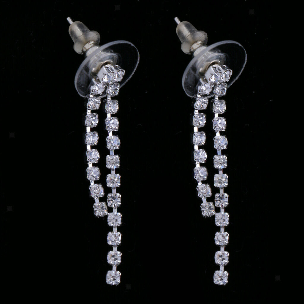 Ladies Rhinestone Tassel Necklace & Earrings Set Wedding Party Bridal Jewelry
