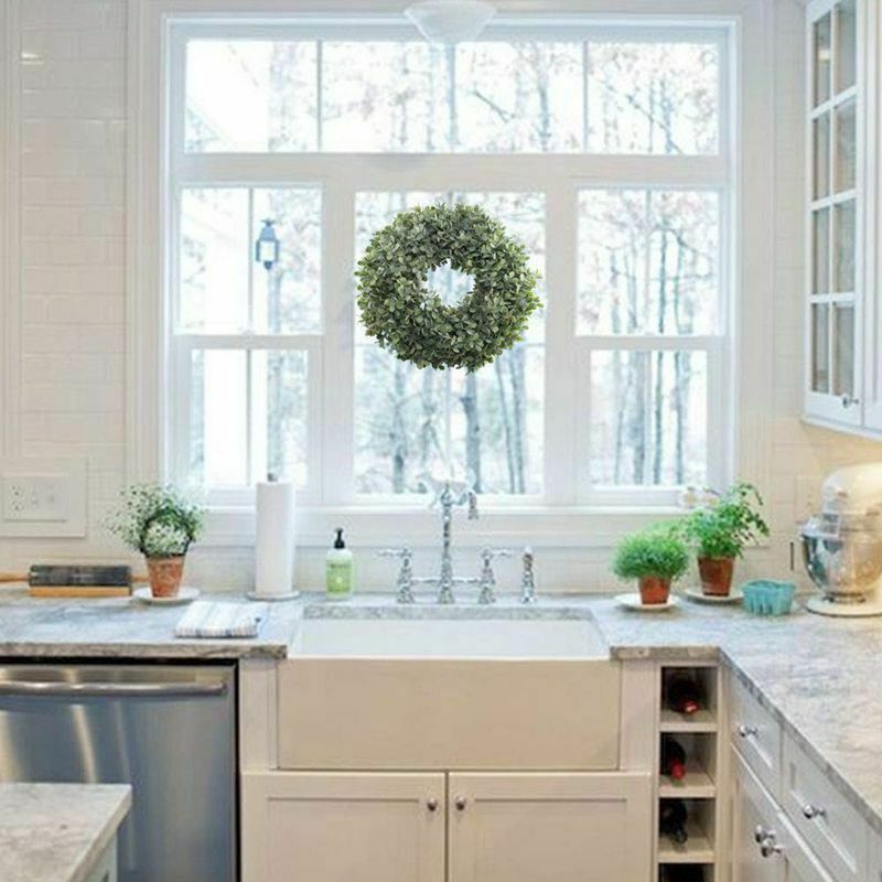 Artificial Green Leaves Wreath - 17.5 Inch Front Door Wreath Shell Grass BoxwoF8