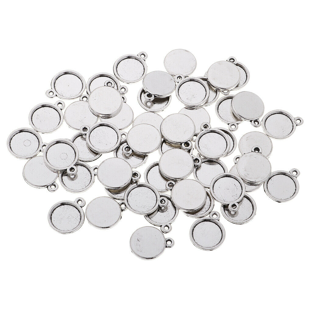 50Pcs Round Bezel Pendant Trays with Dome Tiles Cabochon, Blanks Cameo Bezel