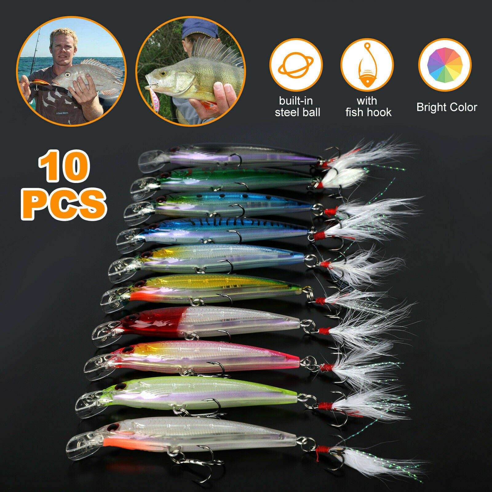 10pcs Lot Kinds of Fishing Lures Crankbaits Hooks Salmon Baits Tackle Crank Kit
