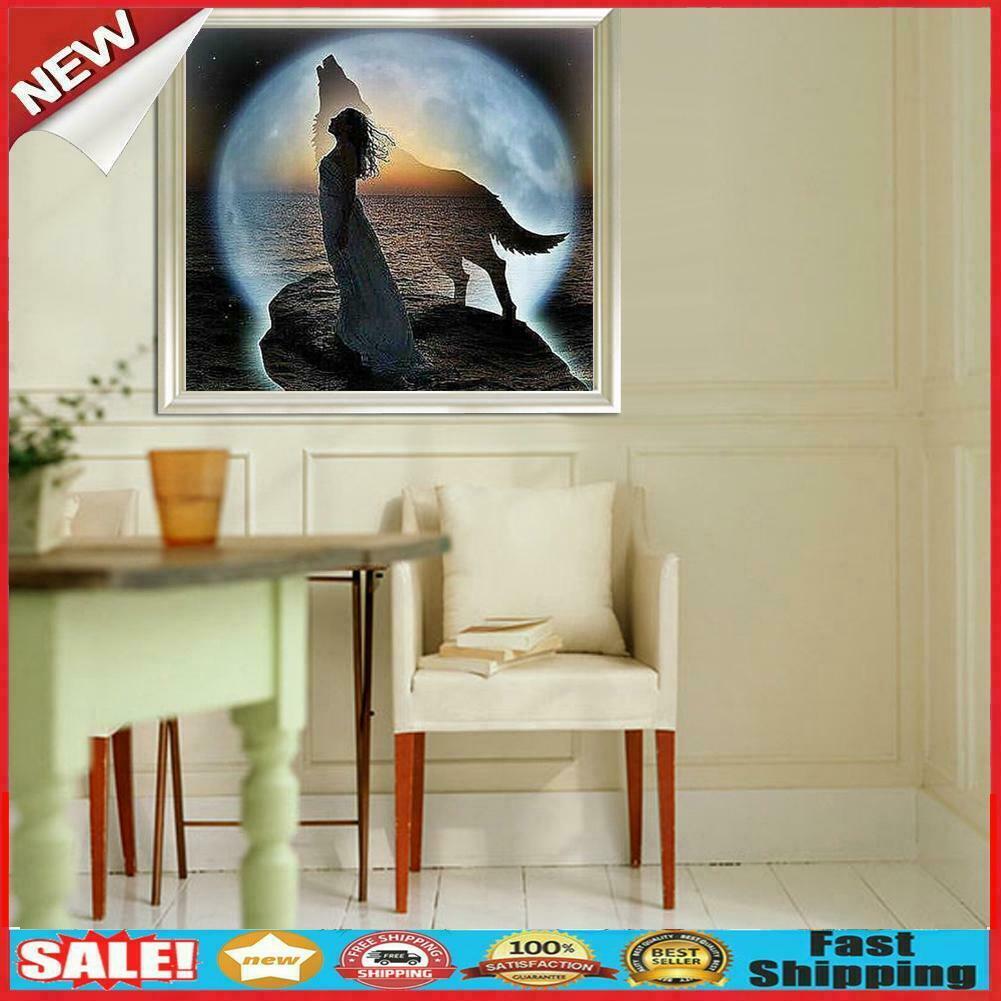 Cynthia and Wolf 5D Diamond DIY Painting Craft Kit Full Drill Home Decor @