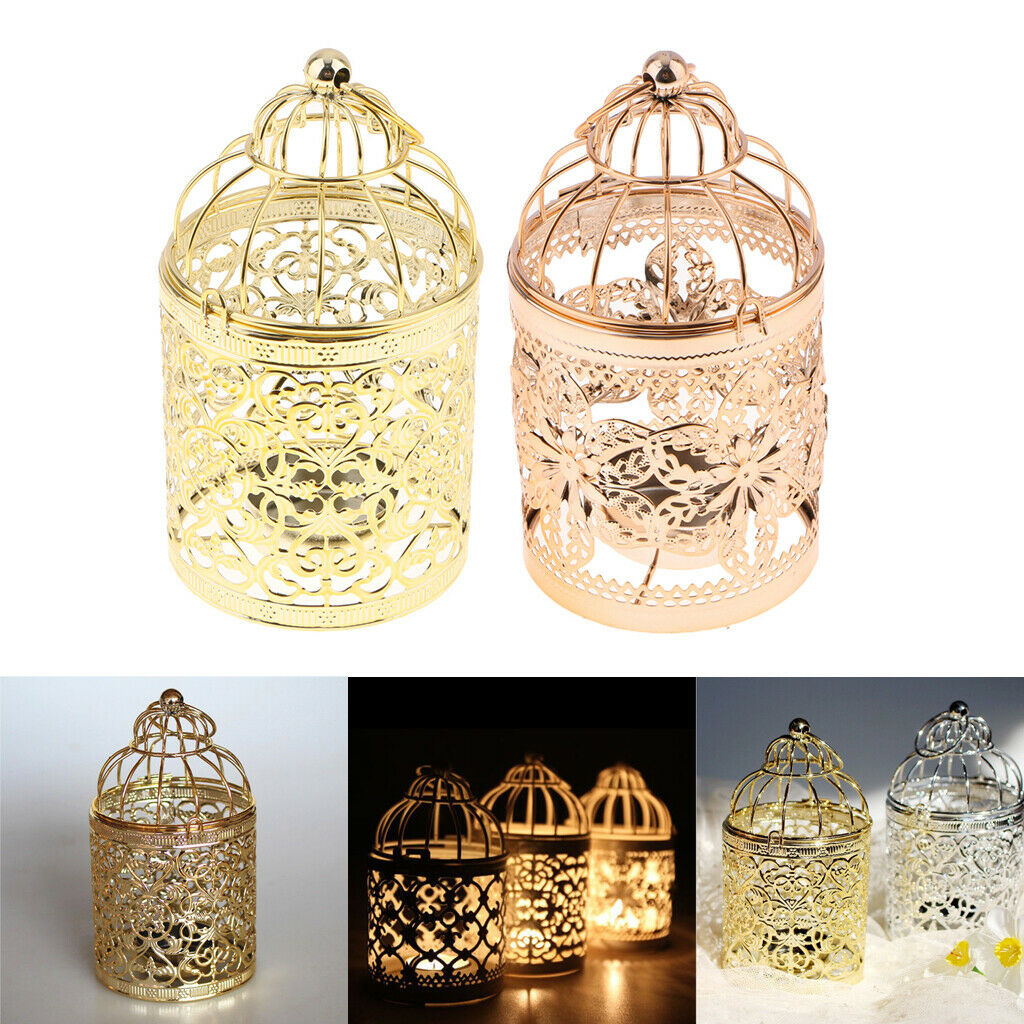 2 x Metal Craft Hollow Flower Pattern Candle Holder Hanging Birdcage Candle