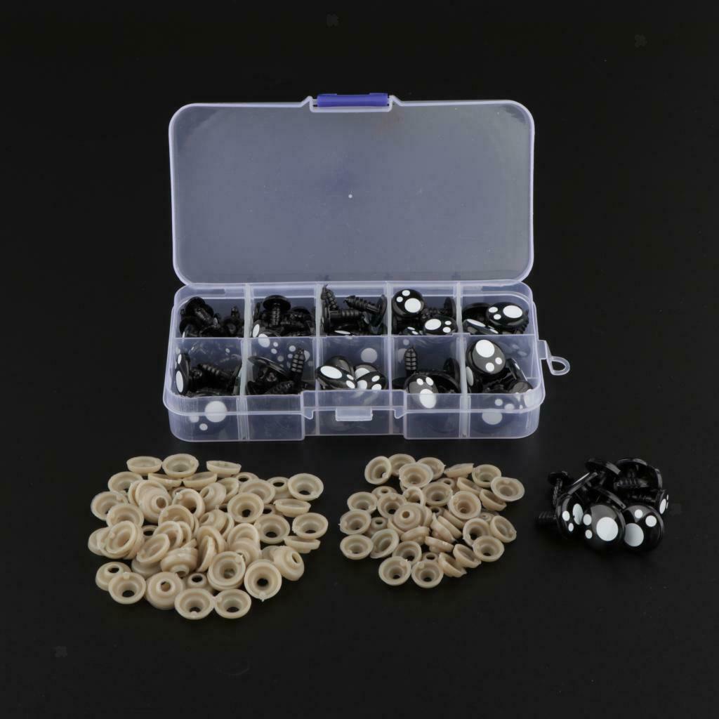 Safety Eyes,100pcs 8-16mm Colorful Plastic Safety Eyes Craft Noses with Washers