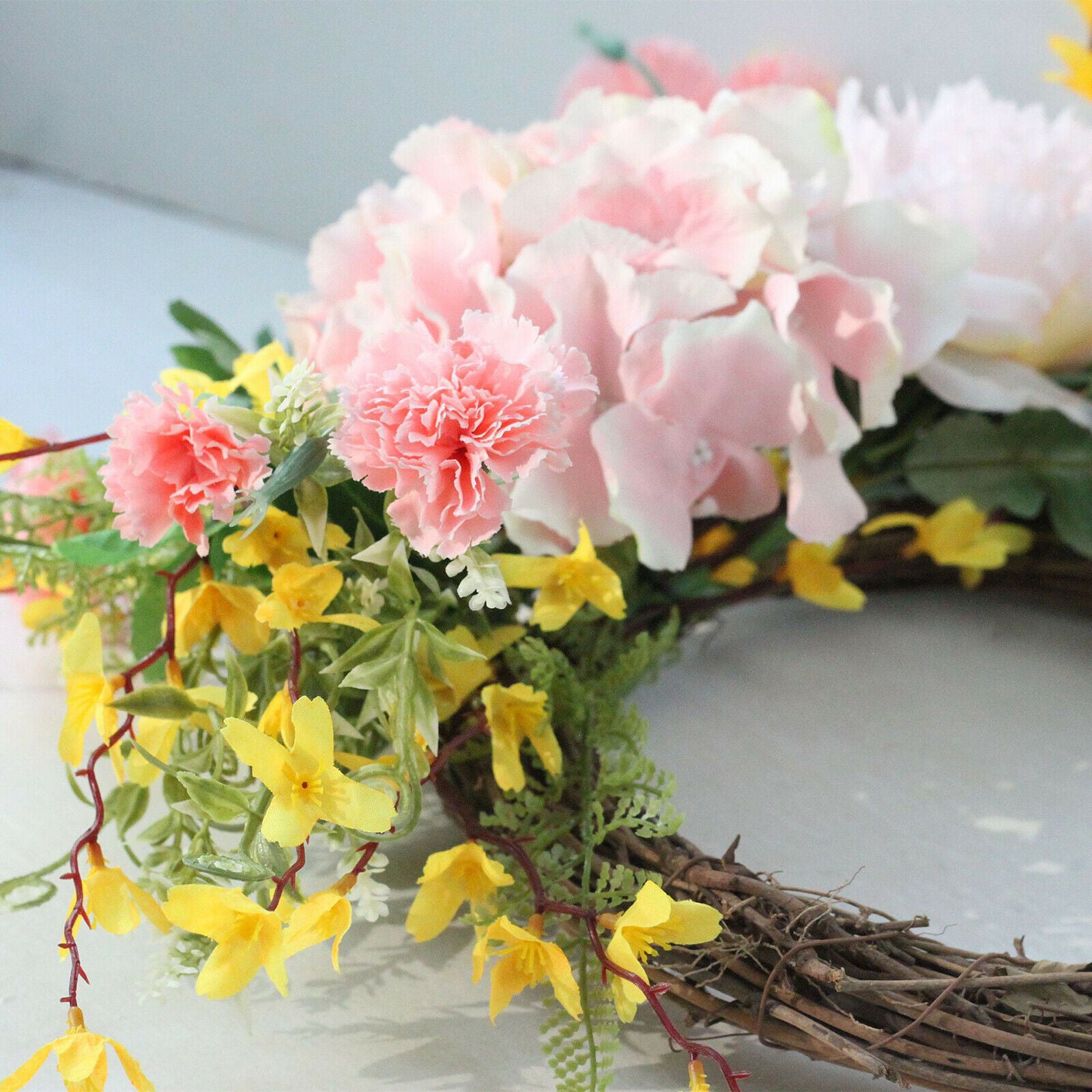 20cm Round Artificial Carnation Wreath Spring Flower Garland Wedding Decor