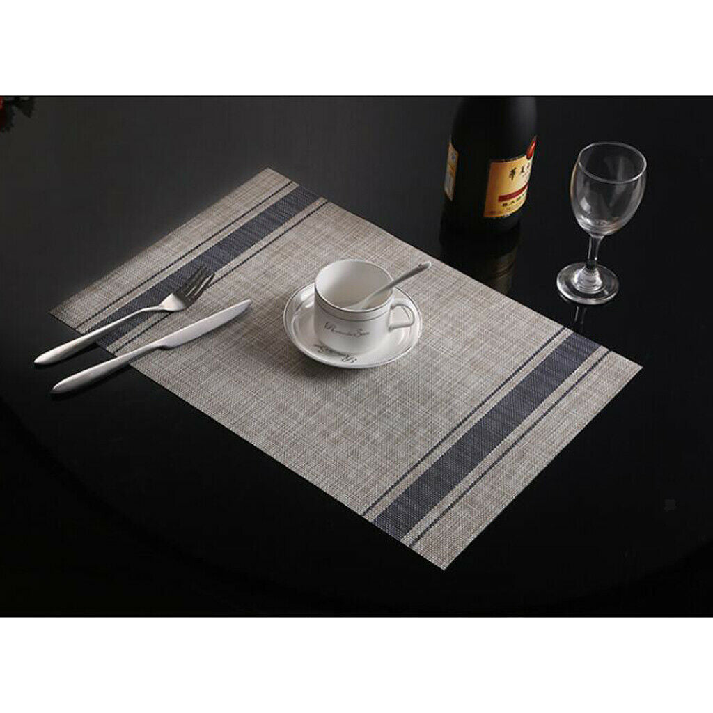 4-piece PVC Stripe Braided Insulated Mat Kitchen Dining Table Placemat Blue