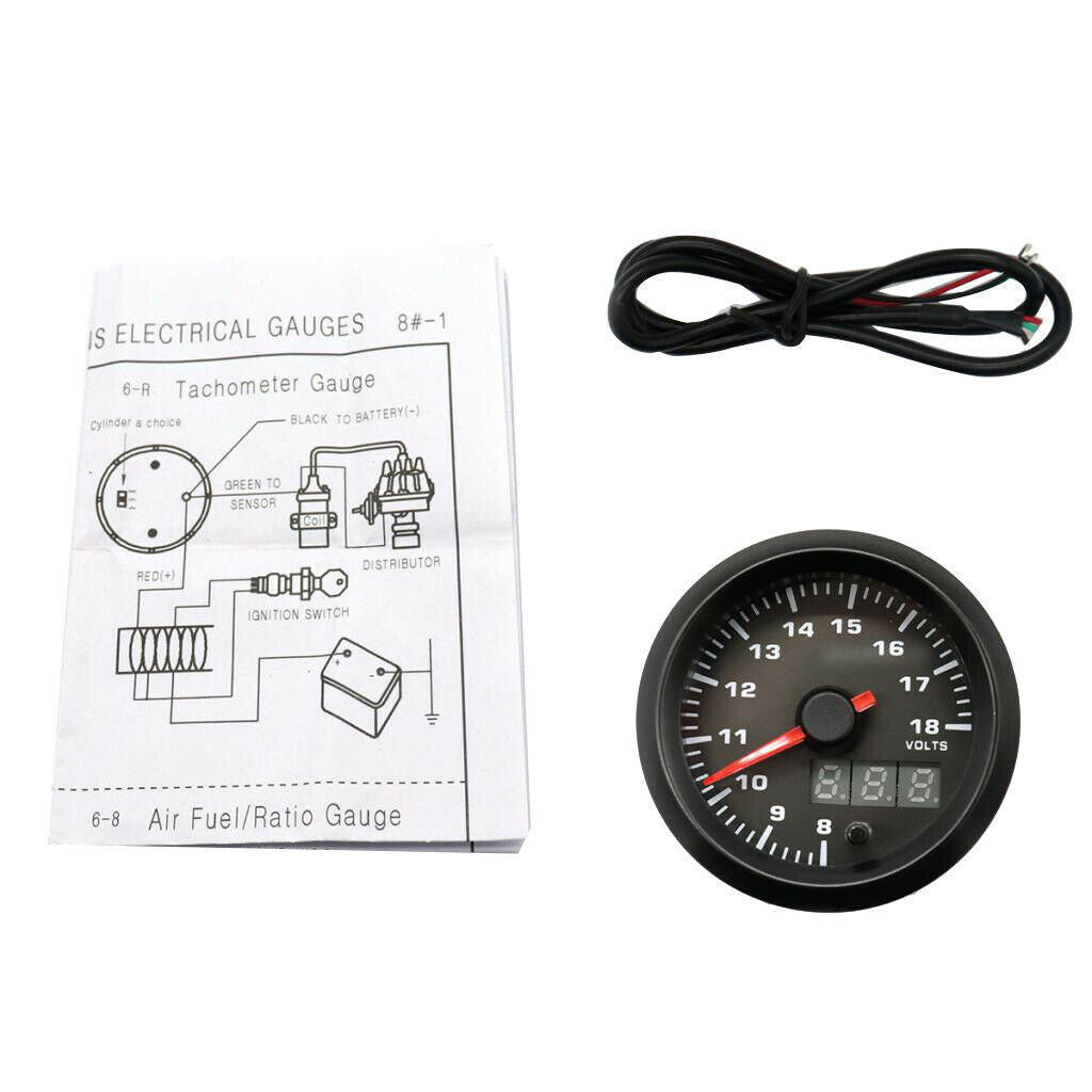 8-18V Boat Marine Truck Voltmeter 7 Color LED Volt Meter Gauge Black Bezel