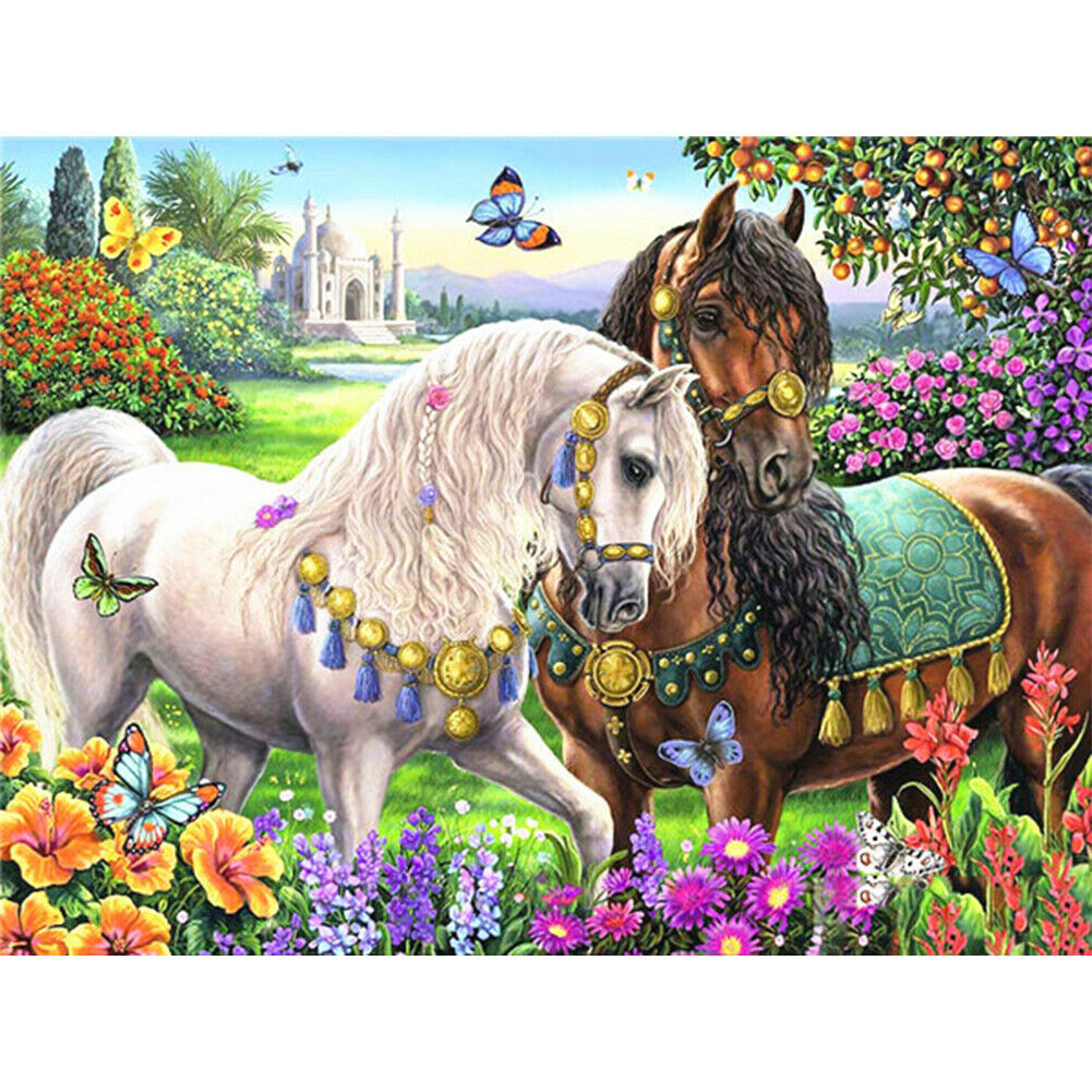 Two Horses Full Drill Square Diamond Painting DIY Mosaic Kit for Bead Art @