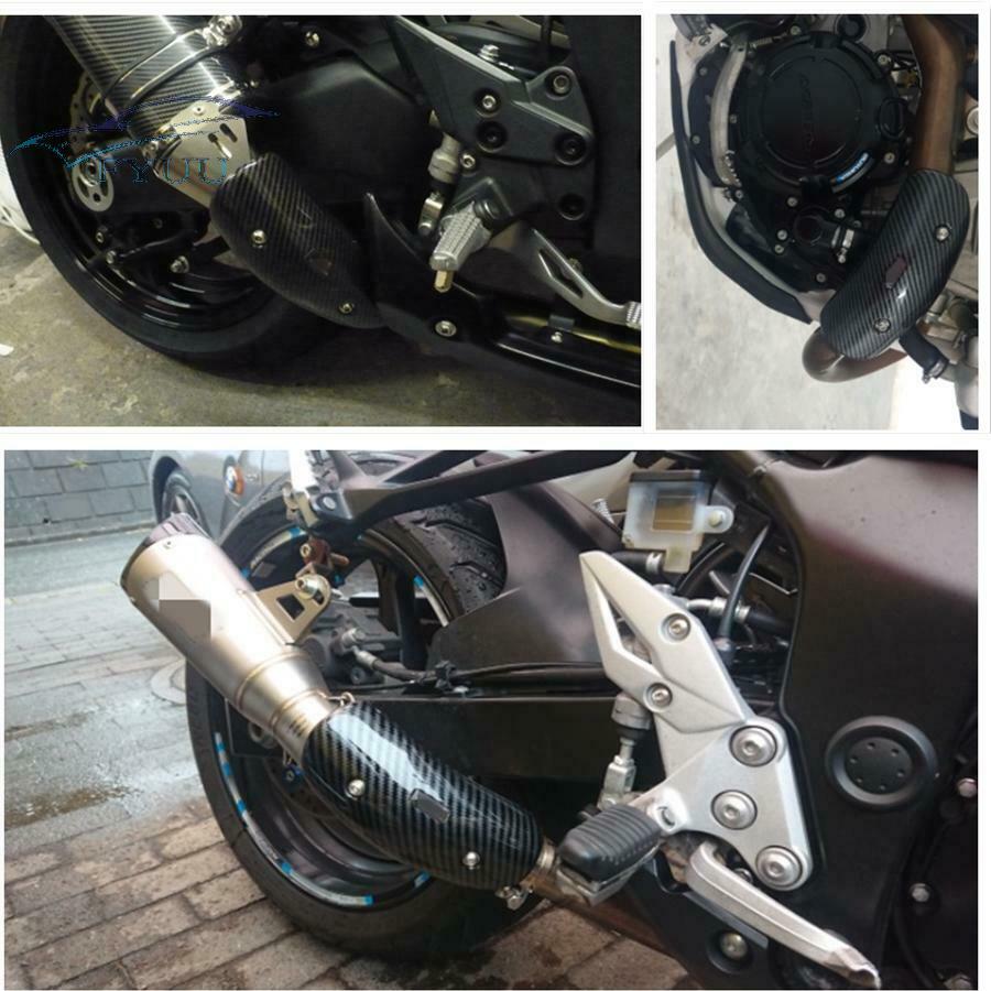 Motorcycle Universal Exhaust Protector Heat Hot Shield Cover Carbon Fiber Look