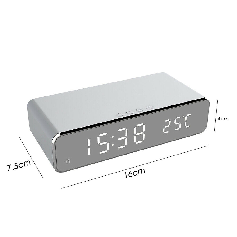 Electric LED Alarm Clock with Phone Wireless Charger Desktop Thermometer Clock