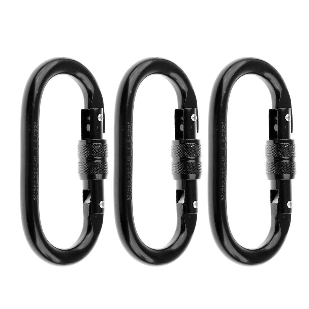 3x Carabiner Screwgate Lock Hook For Rock Climbing Tree  25KN/2500KG