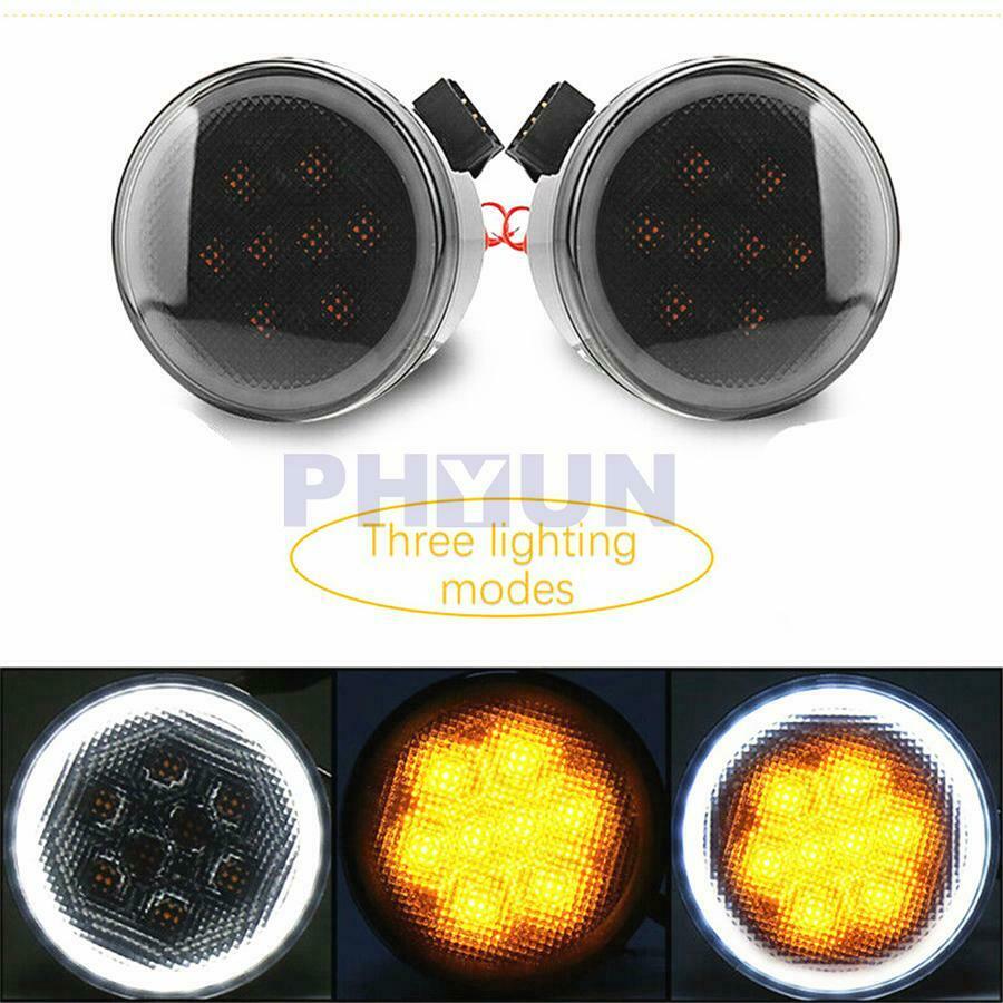 Pair LED Front Bumper Grille Turn Signal Light Halo Ring for Wrangler JK 07-18