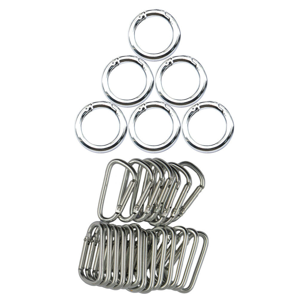 26pcs Aluminum Carabiner D-Ring Keychain Clip Round Snap Buckle Hook Keyring