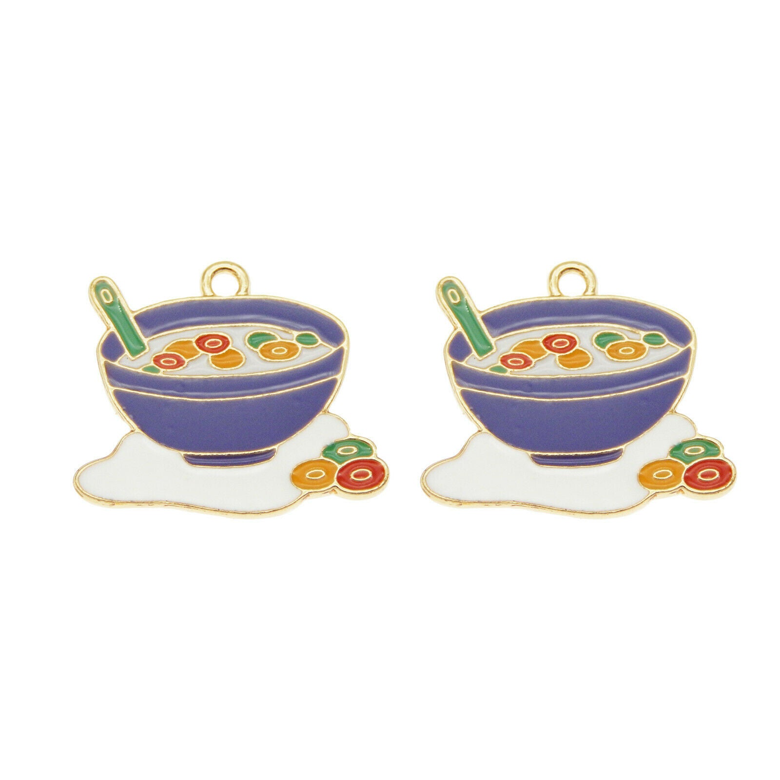 12 pcs Delicious Soup Charm Enamel Pendant Earring Making Alloy Craft 24*21mm