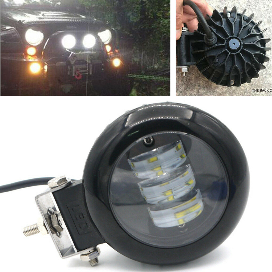 72W 6000K LED Spot Light Motorcycle Work Driving Lamp with Bracket Waterproof