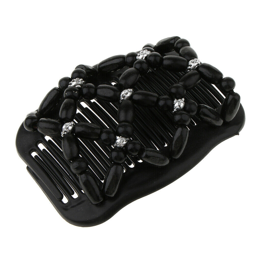 2 Double Slide Hair Comb Ladies Stretchy  Wood Beads Hair Clip Hair Styling