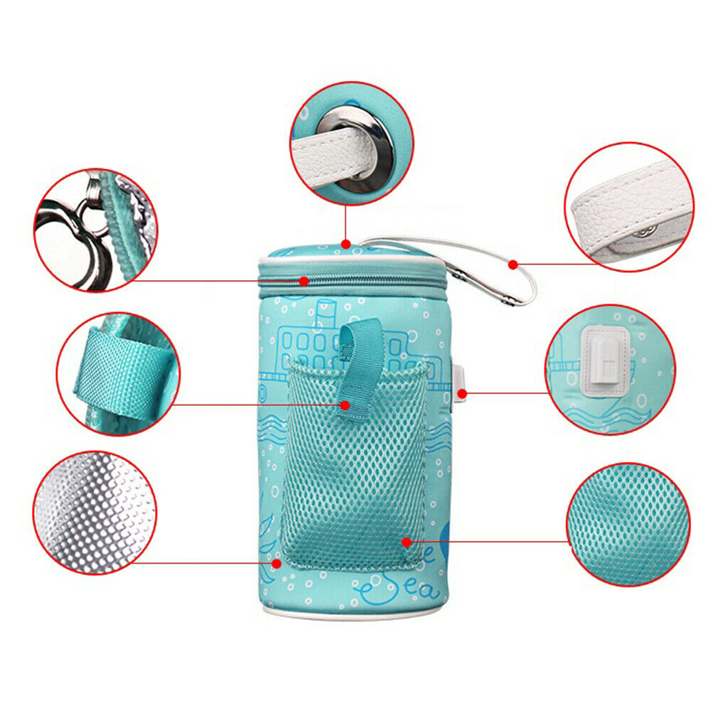 Portable Mummy Feeding Bottle Warmer USB Heating Baby Bottle Bag Pouch