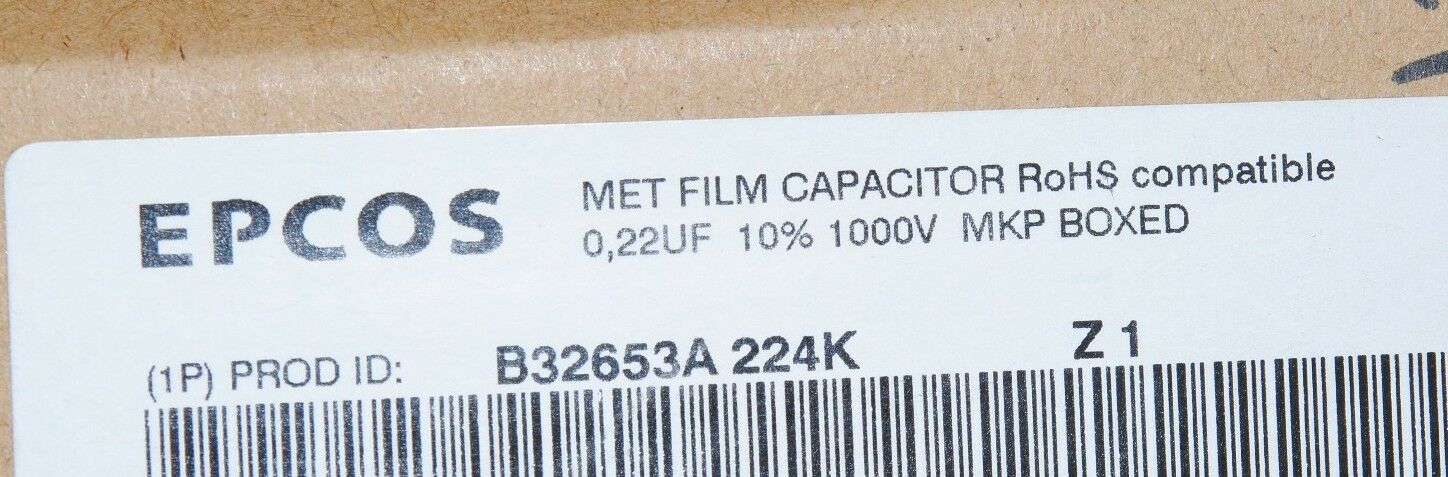 10pcs-EPCOS 0.22uF (220nF) 1000V 10% Pitch:22.5mm Capacitor-B32653A-224K-Z1