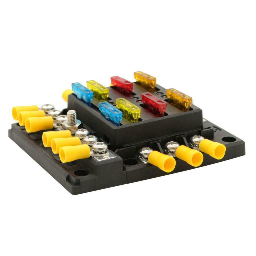 6-Way Blade Fuse Box Block Holder with LED Indicator 12V 32V RV Boat Pontoon