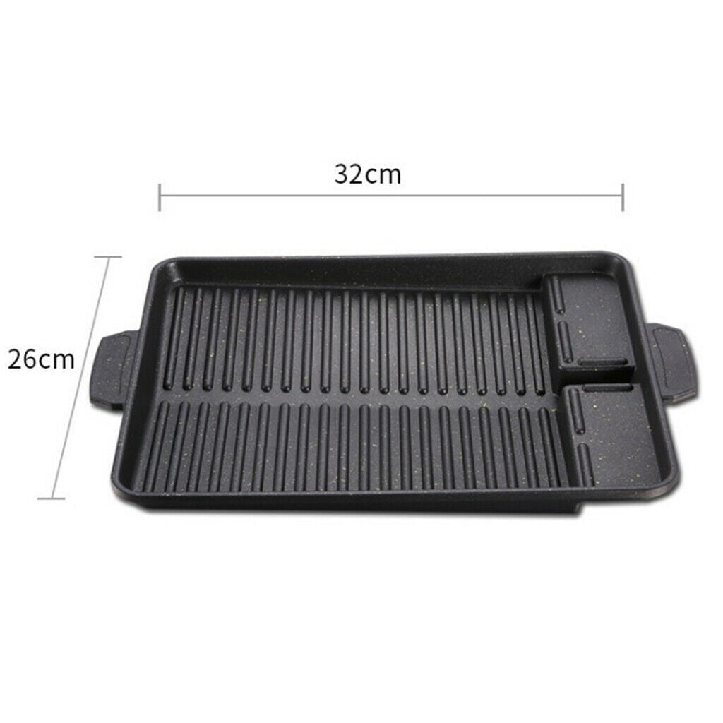Aluminum BBQ Grill Pan Griddle Plate Non-Stick w/ Handle Square Korean Black