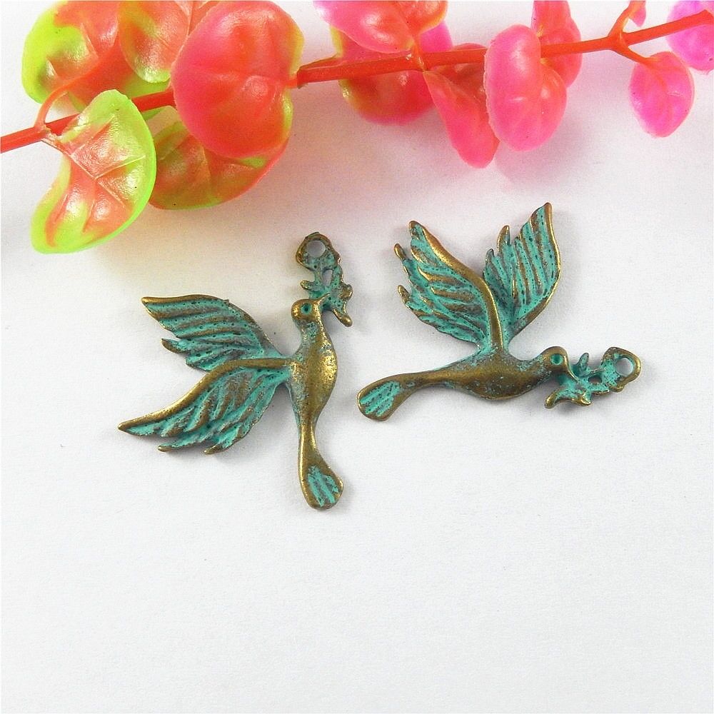 Retro Bronze Alloy Bird Take Flower Shape Pendant Jewelry Accessory Finding 20pc