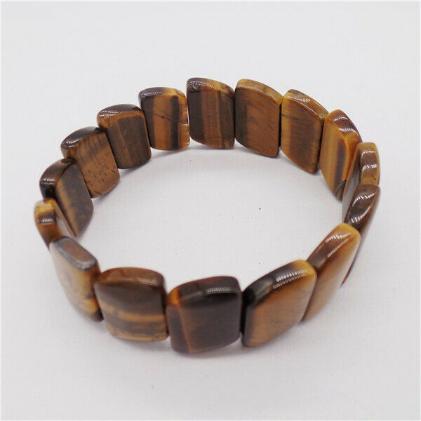 1 Strand Natural Tiger Eye Gem Rectangle Beads Hand Row Elastic Bracelets HH9711