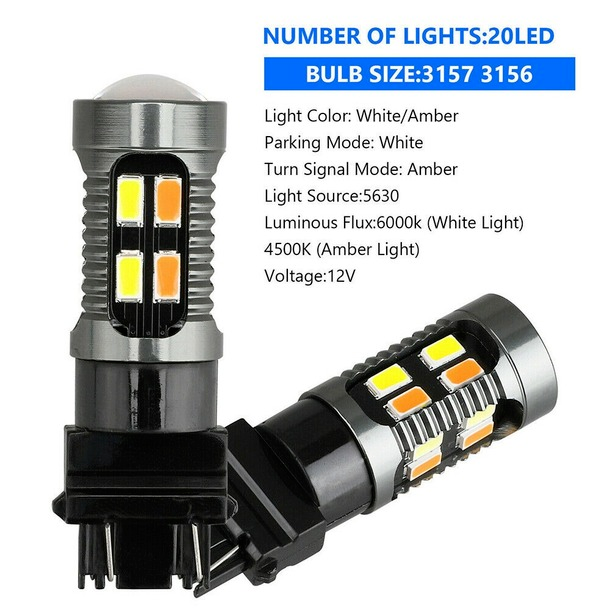 Error Free White/Amber 3157 LED DRL Switchback Turn Signal Parking Light Bulbs