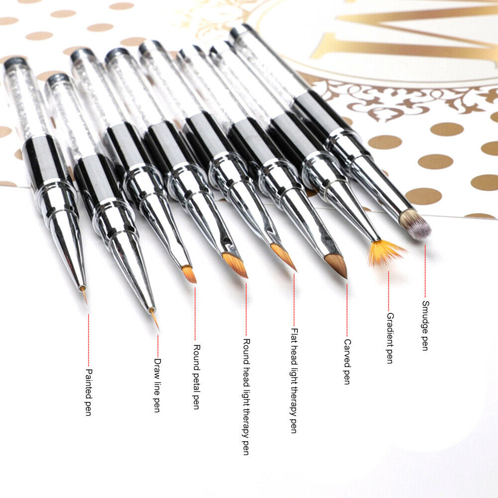 8 PCS Nail  Gel Brush Gradient Painting Pen Rhinestone Handle Nail Art DIY Tool