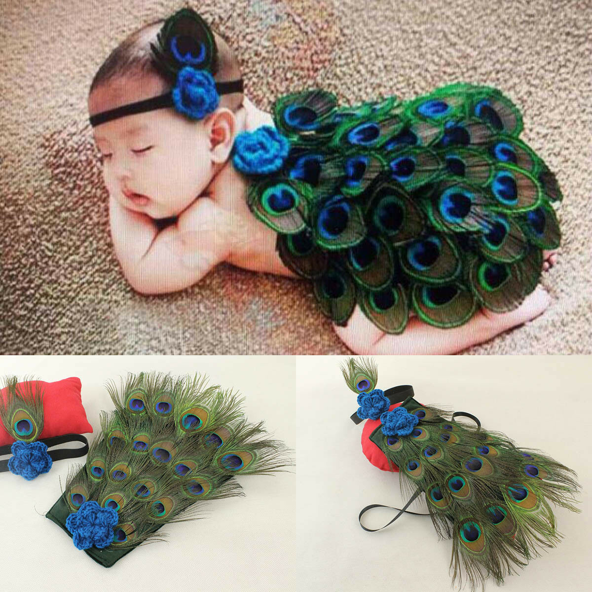 Newborn Baby Girl Boy Peacock Crochet Knit Costume Photo Photography Prop Outfit