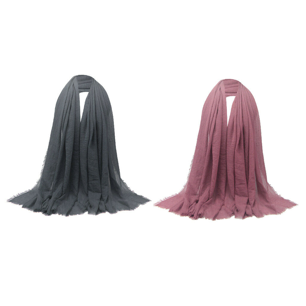 2x Women Cozy Long Scarf Solid Pleated Hijab Jewish Turban Head Scarf Wrap