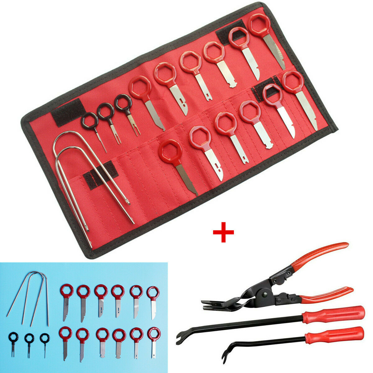 20PC Car Stereo Radio Removal Key Pry Plier Door Panel Fastener Remover Tool Kit