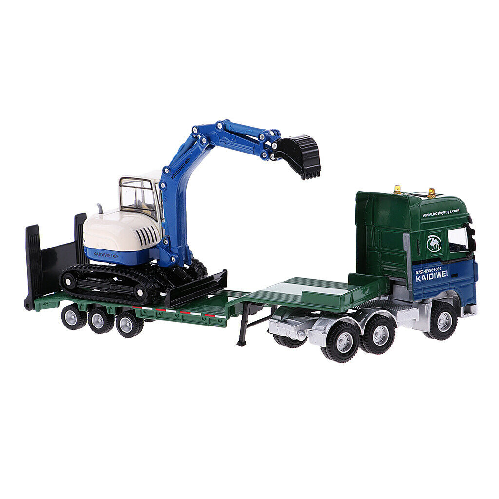 1/50 kids party play pull push alloy flatbed trailer + excavator