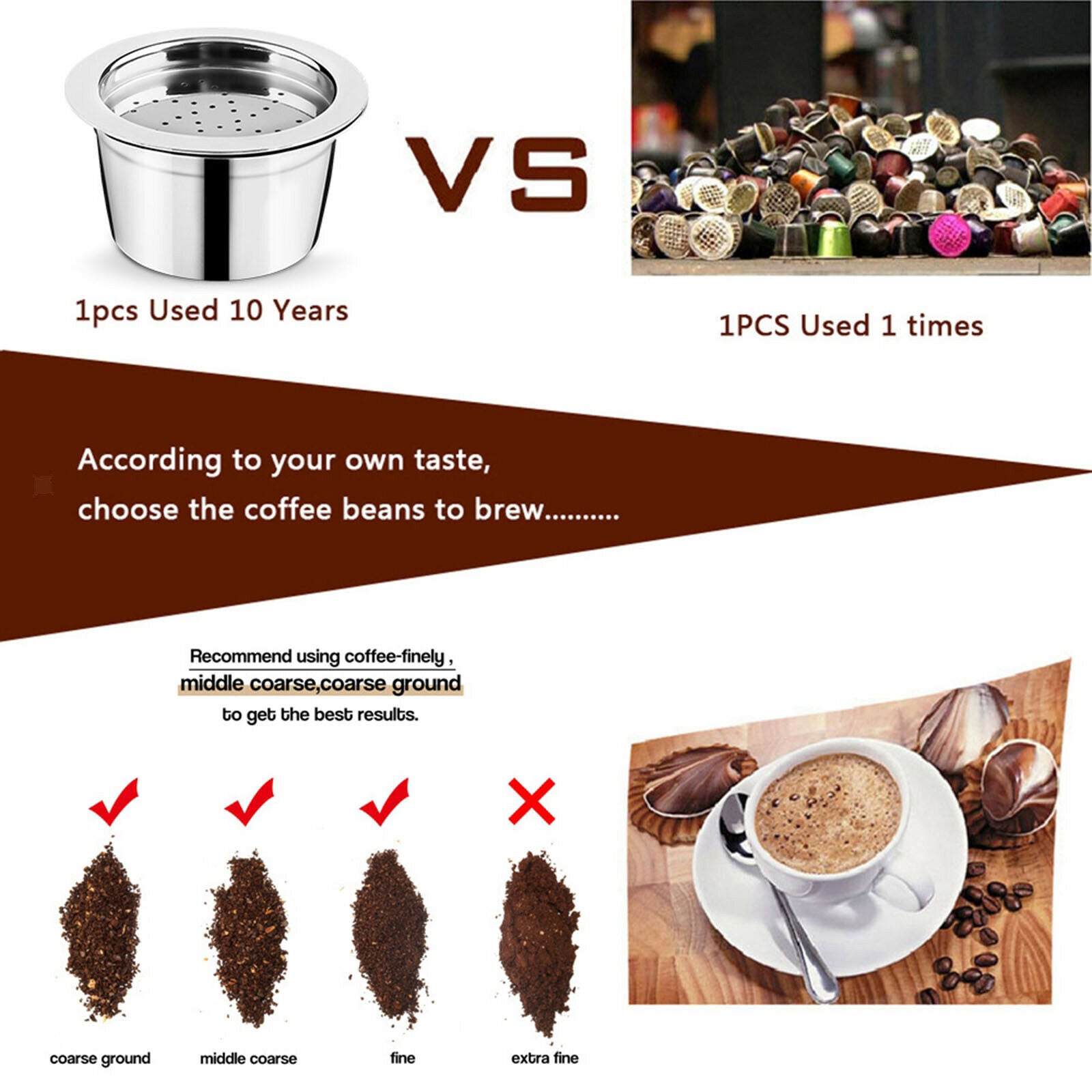 Metal Reusable Refillable Coffee Capsule Pod Brush Spoon Fits ALDI 3Pcs Set