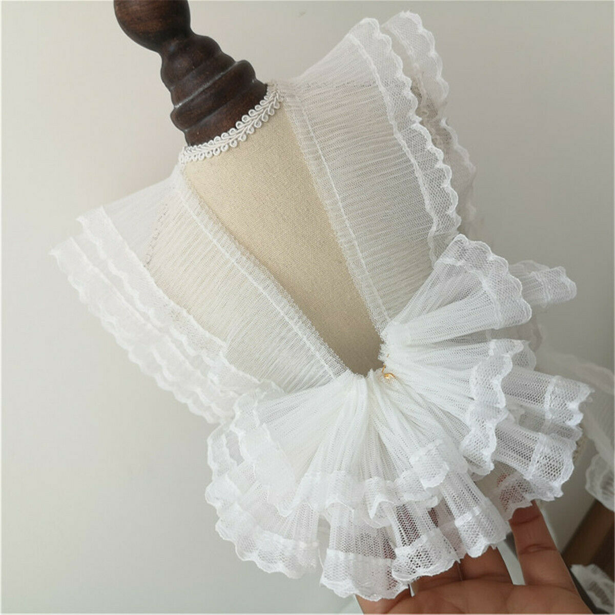 50cm White Double Layer Pleated Lace Edge Trim Gathered Ribbon 2.76'' Width