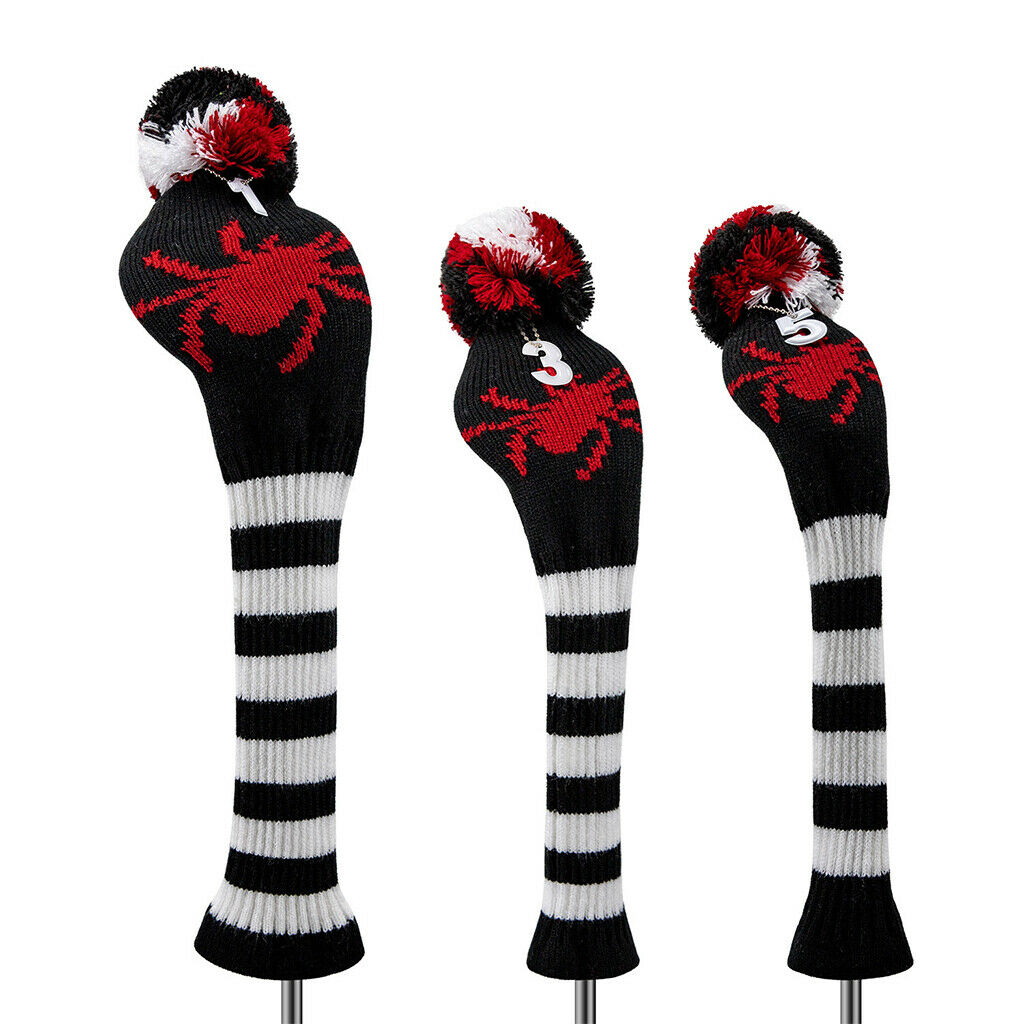 3pack Knit Golf Driver Fairway Wood Head Covers Long Neck UT Club Headcover