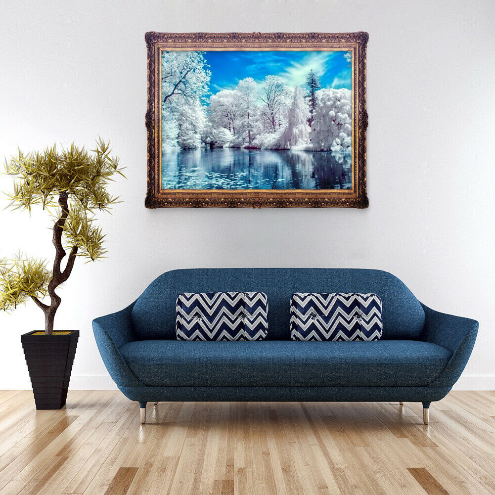 Snow Lake 5D DIY Diamond Painting Cross Stitch Embroidery Home Decor Craft @